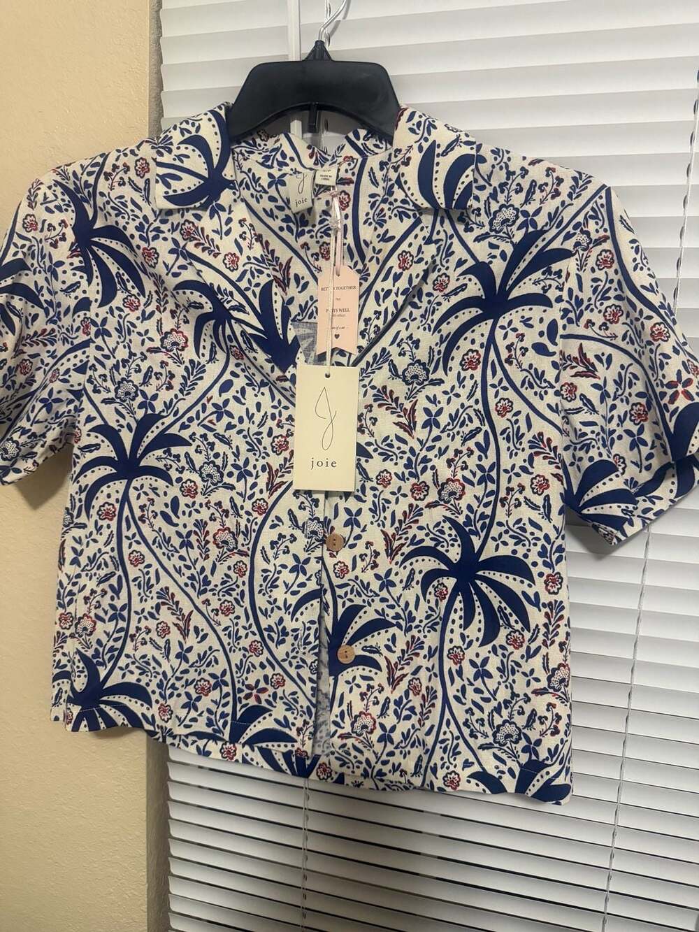 Joie Button Down Shirt Size S/P Tropical Floral Linen Blend Crop Top
